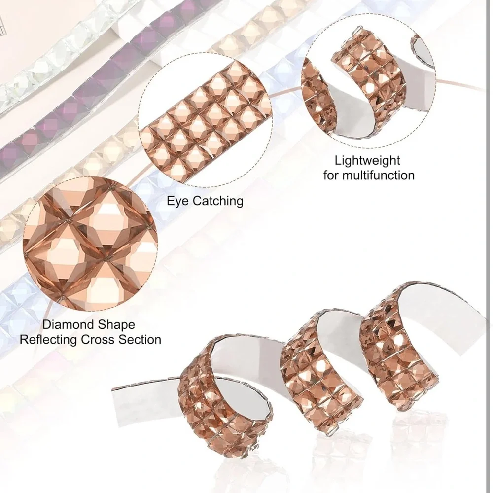 NWT Crystal Rhinestone Ribbon Self-Adhesive Sticker Banding Belt Wrap Champagne